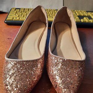 NEW ! Feversole Memory Foam Glitter Rose Gold Ballet Flats Size 9.5